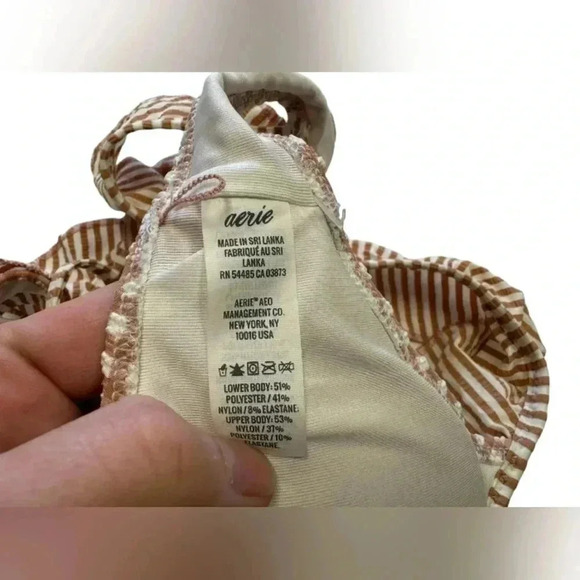 Aerie EUC Binki Top Swimwear Checkered Tan/White Ruffles Frilly Size XXS. - Picture 7 of 8